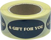 A Gift For You sticker - 250 Stuks - 25x50mm - ovaal - goud - zwart - reclame-etiket - retail sticker - voedseletiket - kado - wijnetiket