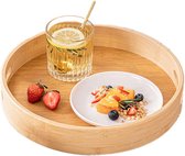 Bamboe dienblad, rond dienblad van hout met handgrepen en verhoogde rand, serveerschaal voor levensmiddelen, koffie, wijn, koffie, thee, fruit, maaltijden (38,5 x 38,5 x 5 cm)