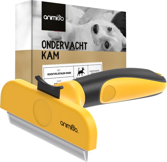 Foto: Ondervacht hondenkam diervriendelijke honden kam voor een gezonde en glanzende vacht hondenkam langhaar en voor korthaar alternatief voor een hondenborstel ergonomisch ontwerp en met haarverwijderaar ondervacht kam voor honden van animigo