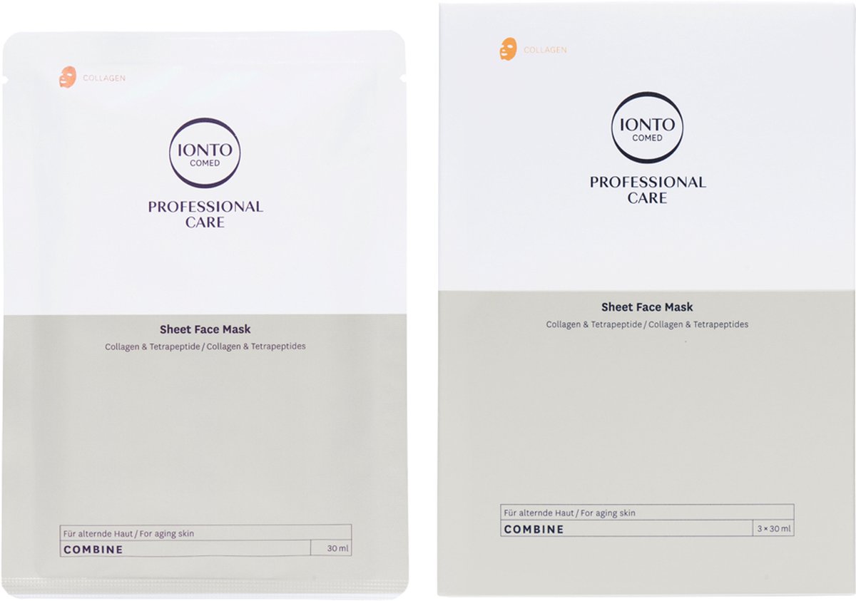 Goedkoopste IONTO-COMED Sheet Face Mask revitaliserende Collageen en Tetrapeptiden Gezichtsmaskers - 3 stuks - Bio-Cellulose Tissue Masker Gezicht voor rijpere huid – Anti Aging Gezichtsverzorging - Versterkt, verjongt en verbetert de elasticiteit