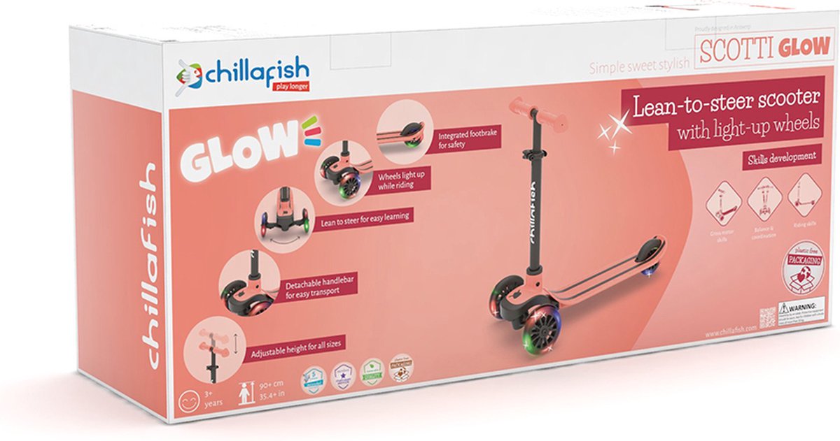 Chillafish Kinderstep 3 Jaar met drie LED wielen - Roze - Lichtgewicht Glow step meisjes met afneembaar stuur en voetrem - Aanpasbaar in hoogte - Leun-om-te-sturen - Extra grip handgrepen - Geen batterijen nodig - Model Scotti Glow 3 thumbnail 5