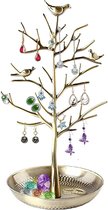 Sieradenboom met vogels, geschikt voor oorbellen, kettingen, ringen, sieradenhouder, (zilver/brons/goud), goud