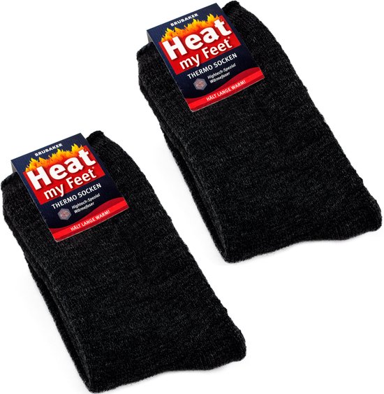 BRUBAKER 2 Paar Heat my Feet Unisex Thermosokken - Warme Sokken - Huissoken - Skisokken - Antraciet – Maat 39-42