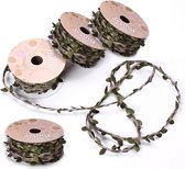 4 rouleaux de corde de jute avec de beaux motifs de feuilles - Ruban de Noël - Ruban cadeau - Ruban de décoration - 10 mètres de long - Vert olive