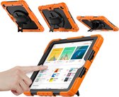 Étui pour tablette multifonction - Convient pour iPad 10,2 pouces (2021/2020/2019) - Étui antichoc avec protecteur d'écran - Support rotatif à 360° et dragonne - Porte-stylet - Zwart+ Oranje