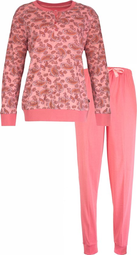Medaillon Dames Pyjama Set – Paisley print - 100% Gekamde Katoen - Roze - Maat L