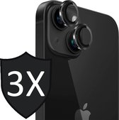 Camera Lens Screen Protector geschikt voor iPhone 15 Plus - 3x Gehard Glas Screenprotector GlassGuard Zwart