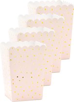Partydeco Popcorn/snoep bakjes - 24x - roze/goud stippen - karton - 7 x 7 x 12 cm
