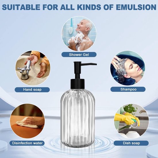 JASAI Set van 2 gecanneleerde glazen zeepdispensers 532 ml met gouden roestwerende pomp, navulbare keukenzeepdispenser met verticale strepen, zeepdispenser in de badkamer