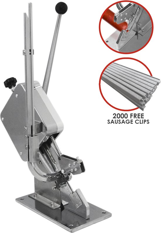 Stalen Worstklem - Handmatige Sausage Clipper - 2000 Aluminium Clips - Duurzaam Staal - 10 kg Gewicht - 590mm Hoogte - 185mm Breedte - 360mm Lengte