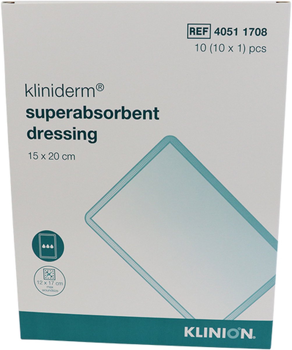 Goedkoopste Kliniderm superabsorbend verband, 15 x 20cm, steriel, 10 stuks