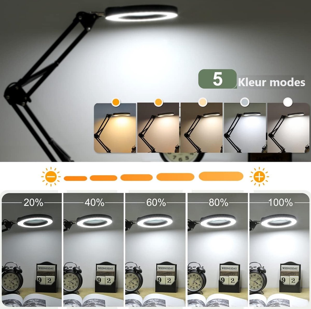 Beyamz Led-vergrootlamp met standaard en klem, 10,5 cm groot 5