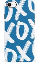 xoxo Wildhearts Can't Talk Now Blue - Double Layer hoesje - Blauw hoesje geschikt voor iPhone SE 2022 / SE 2020 / 8 / 7 - Beschermhoesje case geschikt voor iPhone SE 2022 / SE 2020 hoesje blauw - Tekst blauw - wit