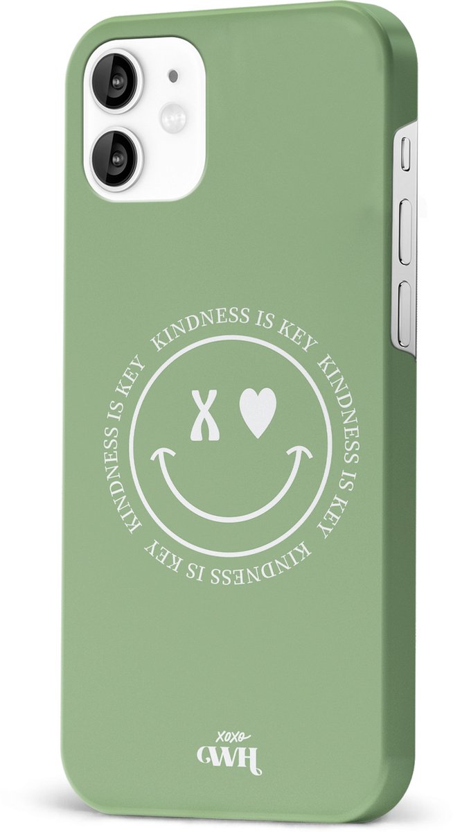 xoxo Wildhearts Kindness Is Key - Single Layer - Smiley case hoesje geschikt voor iPhone 11 hoesje - Hoesje met smiley face - Emoji hoesje geschikt voor Apple iPhone 11 hoesje - Groen