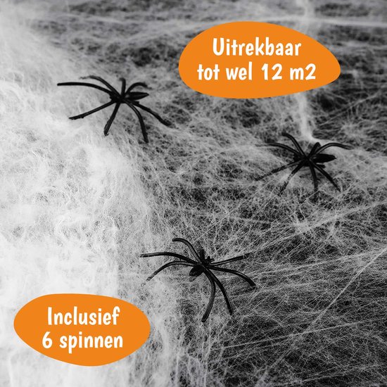 Spinnenweb Halloween Decoratie - 12m2 Groot - Met 6 Nep Spinnen - Halloween Decoratie - Halloween Versiering