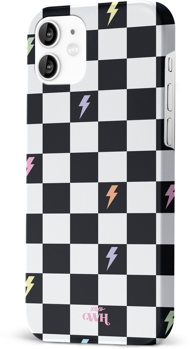 xoxo Wildhearts Thunderstruck - Single Layer - Hard Case geschikt voor iPhone 11 hoesje - Bliksem hoesje - Dames hoesje geschikt voor iPhone 11 hoesje - Case geschikt voor iPhone 11 hoesje - beschermhoes - geblokt - zwart / wit