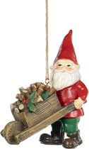Gnome avec brouette avec blocs de bois et Houx - Cintre pour l'automne ou Noël