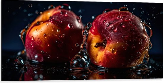 Dibond - Eten - Fruit - Water - Druppels - Nat - Kleuren - 100x50 cm Foto op Aluminium (Wanddecoratie van metaal)