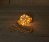 1x stuks verlichte glazen kerstballen aan touw met 8 lampjes goud/warm wit 10 cm - Decoratie kerstballen met licht