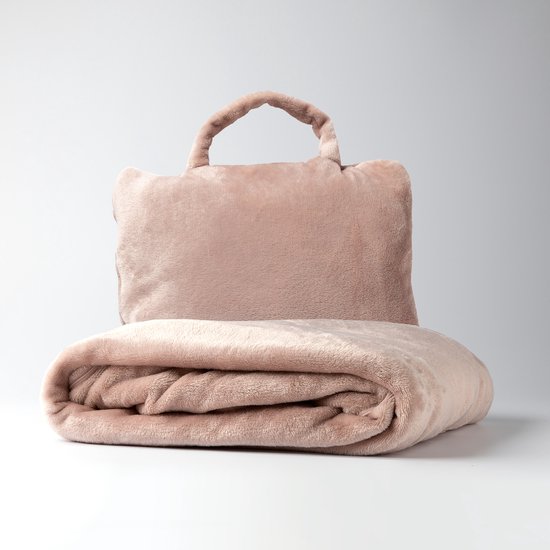 TESSA - Plaid to Go - Couverture et oreiller en un - 130x150 cm - Misty Rose - idéal pour les déplacements - se plie dans un sac pratique