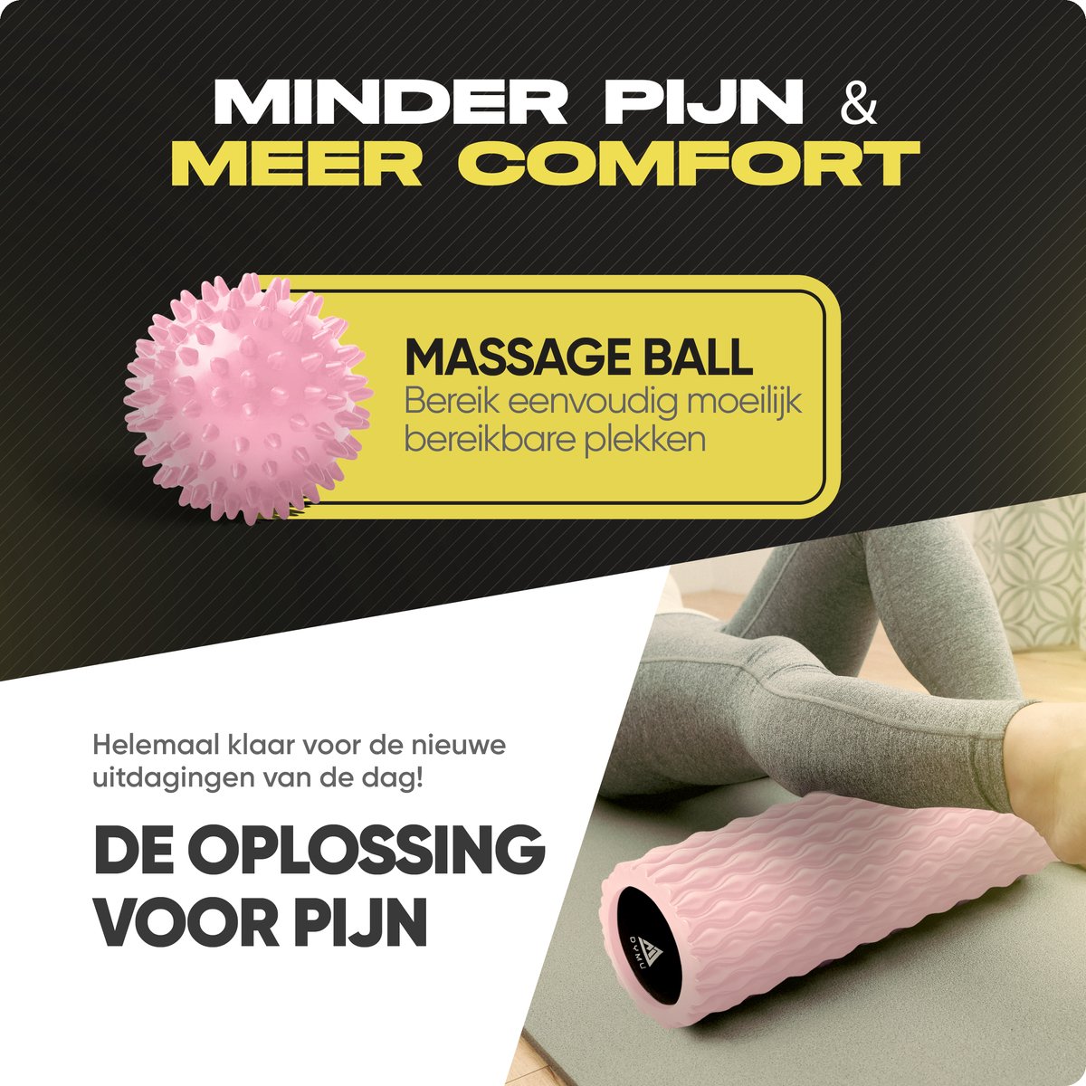 Dymu Foam Roller - Extra groot 45 cm, Roze Massage Roller voor Triggerpoint, Yoga & Spierherstel - Lacrosse Bal & Foamroller thumbnail 3
