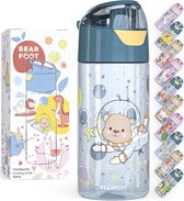 Drinkfles voor kinderen, 450 ml, lichte Tritan waterfles, BPA-vrij, lekvrij, geschikt voor koolzuur, vaatwasmachinebestendig, voor jongens, meisjes en peuters, blauw - astrobeer