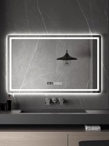 LED spiegel -Luxe LED badkamer spiegel- 3 LED Verlichting Standen-Lichtspiegels - Badkamerspiegel met LED verlichting-met anti Conden-Dimbaar LED spiegel met klok ,datum en temperatuur-50*70cm