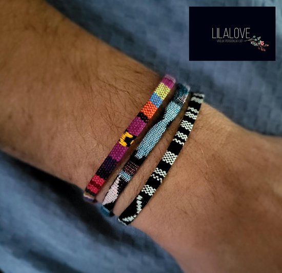 Heren Armbandenset- Touw- Ibiza 3 stuks- Zwart Blauw Multicolor- Man- Gevlochten- LiLaLove