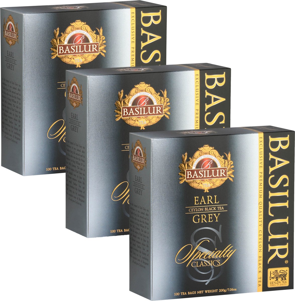 BASILUR Earl Grey - Ceylon zwarte thee met bergamotolie in zakjes, 100x2g