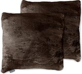 Eleganzzz Sierkussens Flanel Fleece - Brown - Sierkussens 50x50cm - Set van 2 Kussens - 100% Flanel Fleece Voorzijde - 100% Velvet Achterzijde