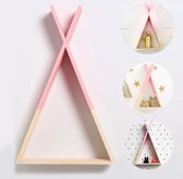 Wandplank in Scandinavische roze stijl. Driehoekige houten wandplank. Plank voor kinderkamer, woonkamer, babykamer. Driehoekige houten plank voor opslag. Groot