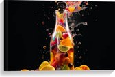 Canvas - Fles - Eten - Fruit - Spetters - Kleuren - 60x40 cm Foto op Canvas Schilderij (Wanddecoratie op Canvas)