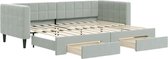 vidaXL - Slaapbank - onderschuifbed - en - lades - 80x200 - cm - fluweel - lichtgrijs