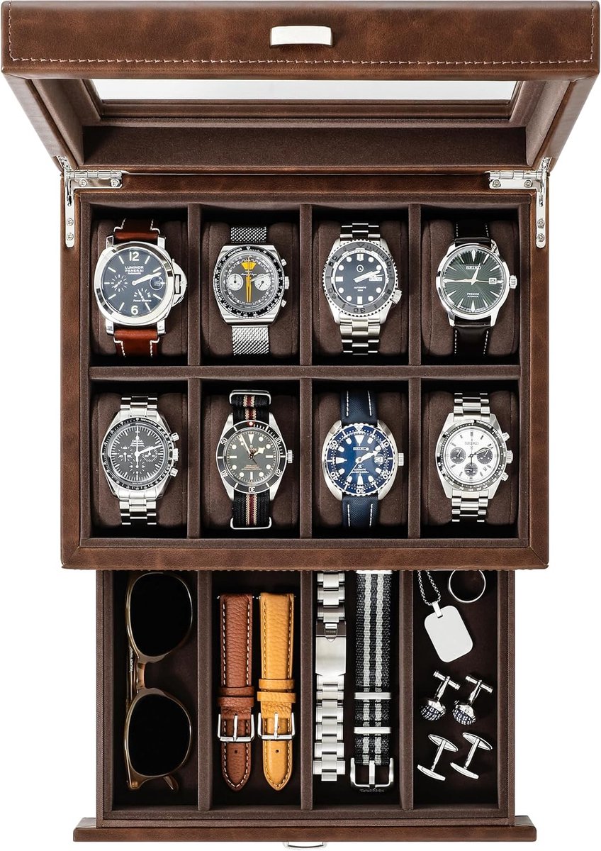 Bayswater Heren Horlogebox - 8-Vaks Horlogedoos voor Mannen - Horlogebox voor Mannen - Sieradendoos Mannen - Horlogebox Heren