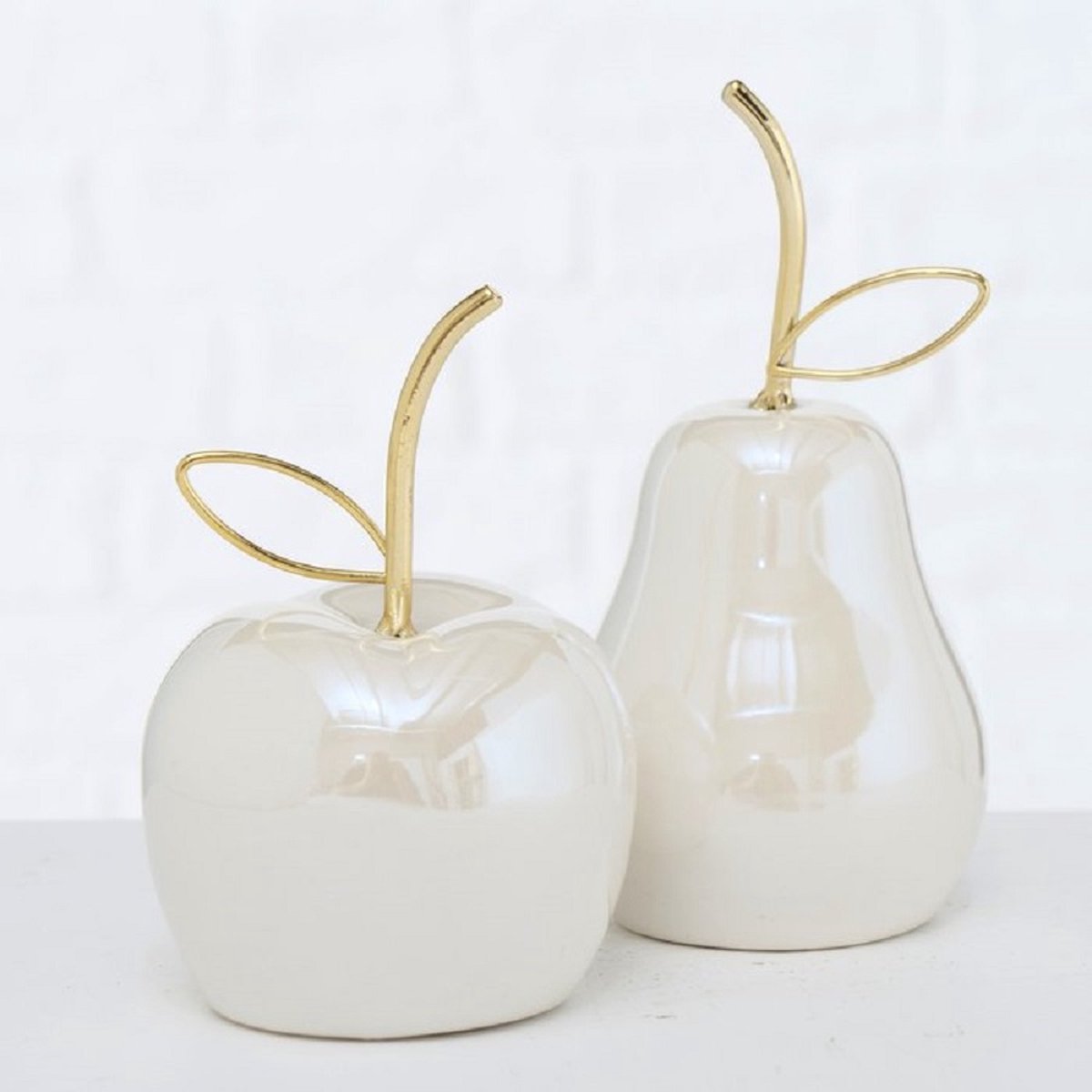 Decoratieve Appel & Peer - Set van 2 - Mura Dolomite - Wit / Goud - Boltze Home - 6 x H12cm)