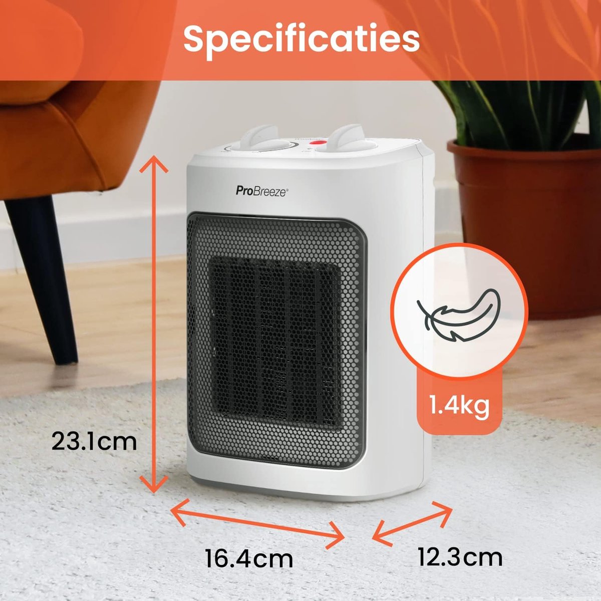 Radiateur électrique Pro Breeze Radiateur soufflant Céramique 2000