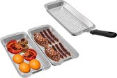 Grillmandset, grillaccessoires, 3 stuks met handgrepen, grillpan, roestvrij staal, groenteschaal, voor groenten en cabob, praktische grillmanden voor gas, gerookte grill (3 tabletten)