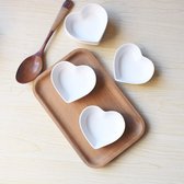 Super schattige hartvormige keramische sausschotel, mini side kruidenschaal, kruidengerechten/sushi soja-dipping-kom, snackservies, liefde porselein kleine schotelset (set van 4) (8cm)