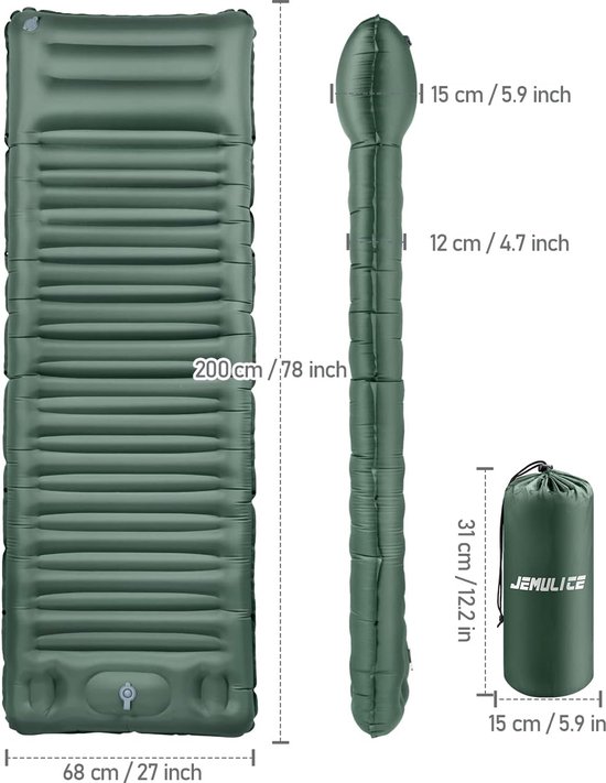 JEMULICE Zelfopblazende slaapmat, 12 cm hoog, zelfopblazend