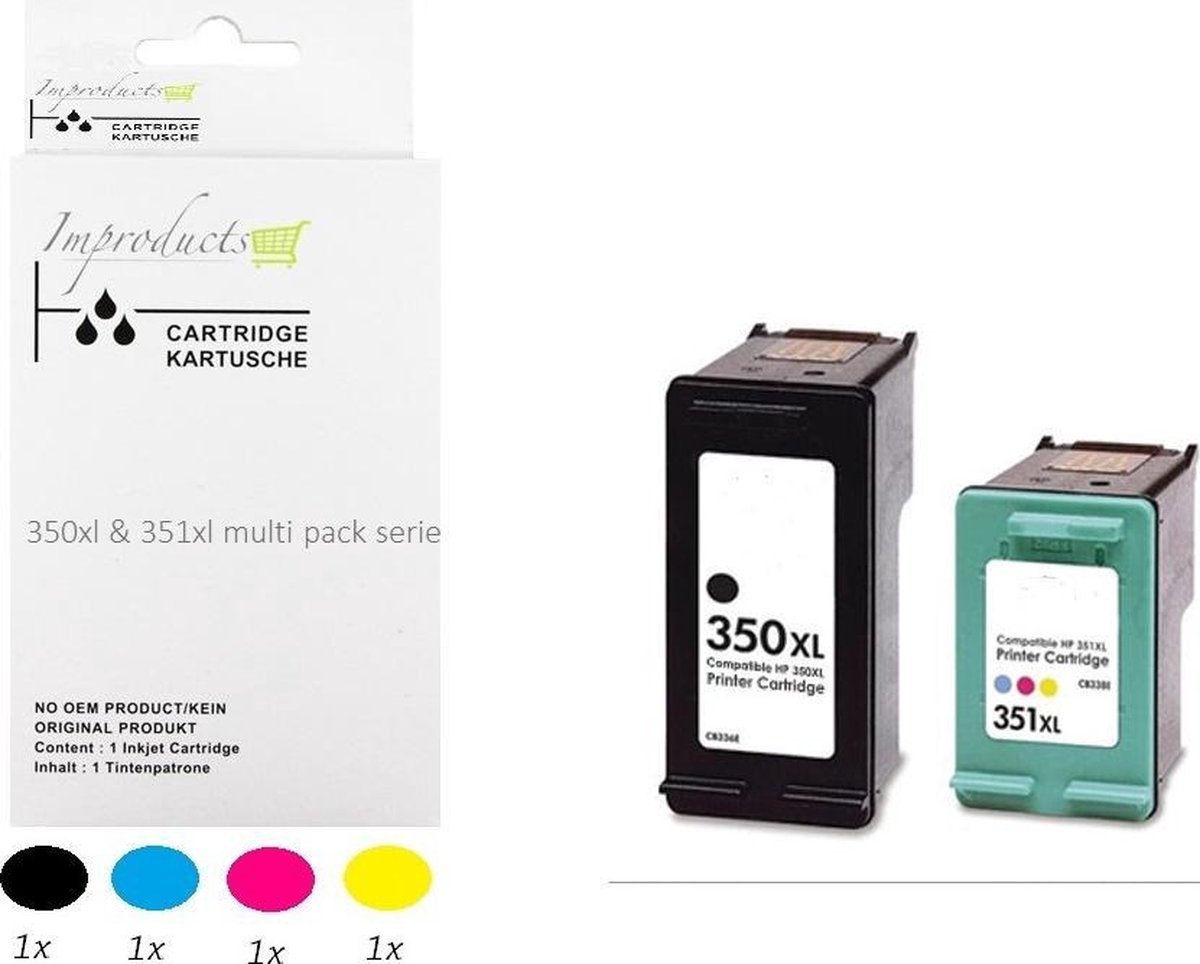 Improducts® Inkt cartridges - Alternatief Hp 350 / 350XL BK CB336EE / Hp 351 / 351XL CL CB338EE set v4 chip