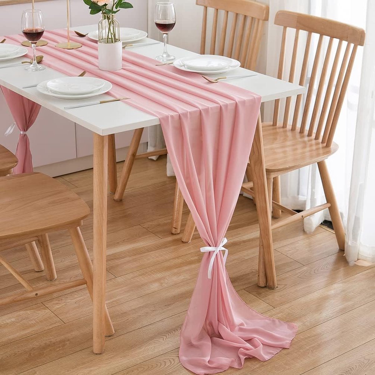 Chemin de table moderne en mousseline de soie 70 x 600 cm lavable, nappe de  mariage