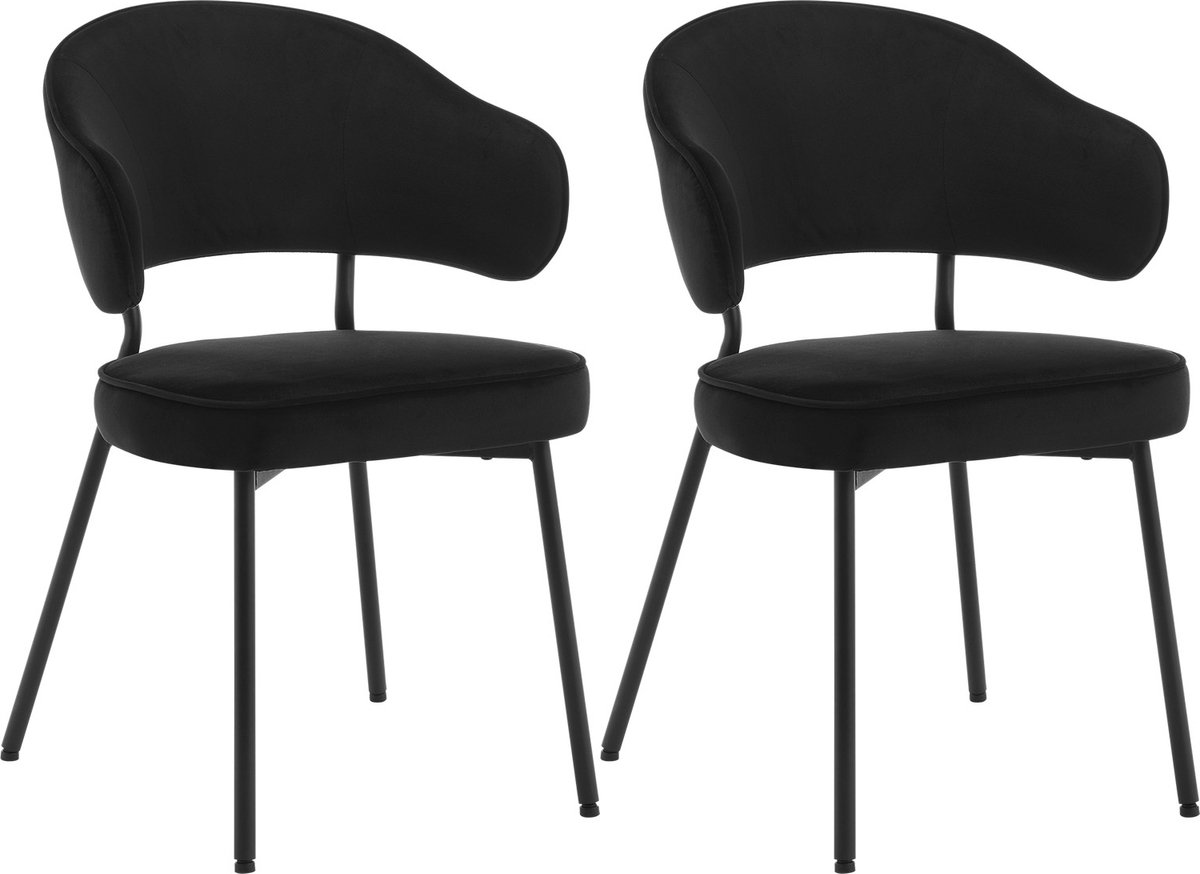 BukkitBow - Gestoffeerde Eetkamerstoelen - met Ronde Armleuning - Set van 2 Stuks (48CM Hoog) - Zwart