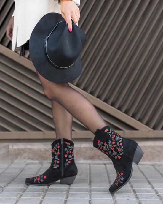SmileFavorites® Bottes de cow-boy pour femmes avec talon court - Suédine - Zwart - Taille 38