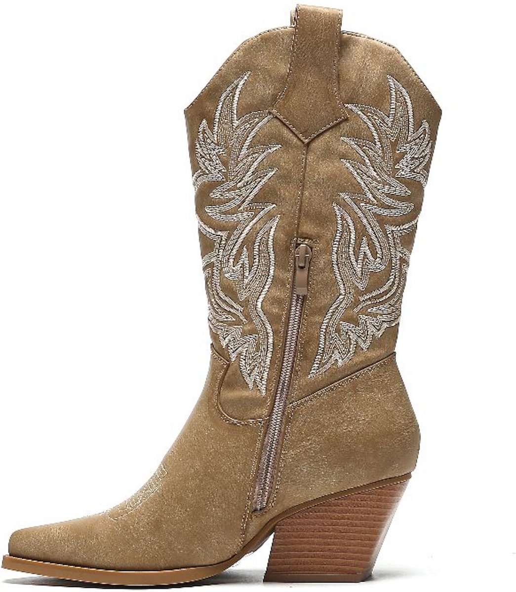 Smile Favorites® Dames Cowboylaarzen - Khaki - Imitatieleer - Maat 37