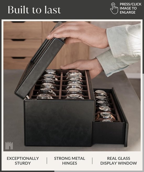 Bayswater Heren Horlogebox 24 Vaks Horlogedoos voor Mannen 24 vakken Horlogebox. bol