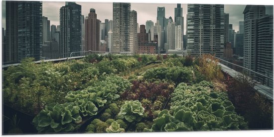 Vlag - Stad - Gebouwen - Planten - Groen - 100x50 cm Foto op Polyester Vlag