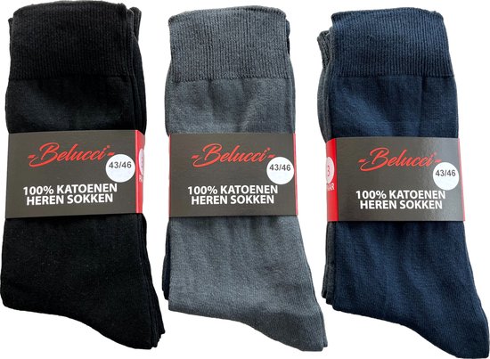 Belucci 100% katoenen heren sokken set van 9 paar zwart