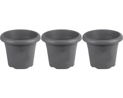 3x Grijze ronde plantenpotten/bloempotten Flori 16 cm kunststof - Onbreekbare plantenbakken/bloembakken - Tuin decoraties