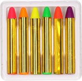PartyDeco Set de crayons de maquillage - 6x - différentes couleurs néon