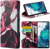 Casemania Hoesje Geschikt voor Samsung Galaxy S20 FE Red Rhodonite - Marmer Portemonnee Book Case